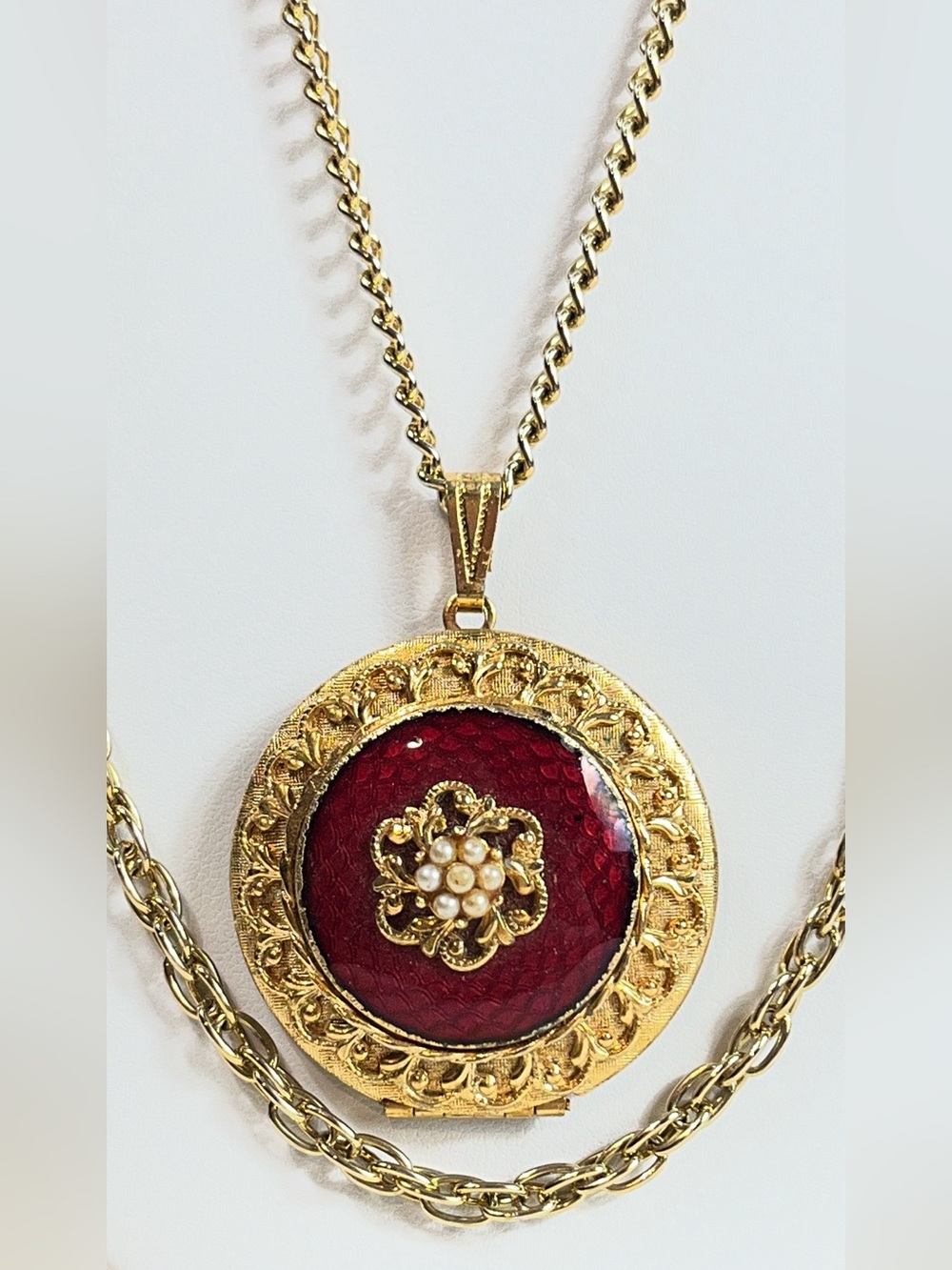 Vintage Locket long Necklace Gold Tone costume jewelry